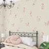 Pink puppy dog wallpaper for kids room in neutral beige girls' bedroom.
