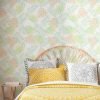 tropical apricot and green palm leaves wallpaper for bathrooms and bedrooms