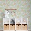 tropical palm leaves wallpaper with apricot accents for nursery or living room