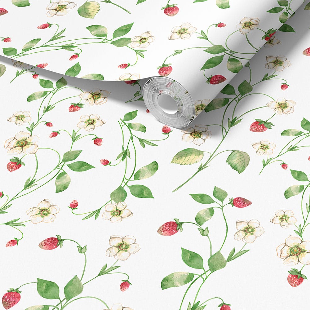 Close-up of strawberry field floral wallpaper design
