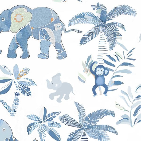 Blue Wallpaper for Kids featuring cute tropical elephants.