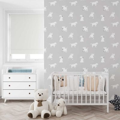 Adorable puppy wallpaper for a cozy baby room