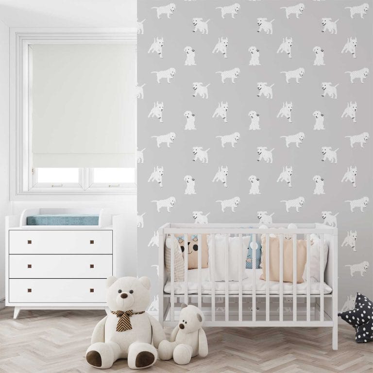 Adorable puppy wallpaper for a cozy baby room