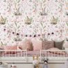 Playroom wall with pink bunny wallpaper