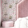 Elegant girls bedroom with pink bunny wallpaper