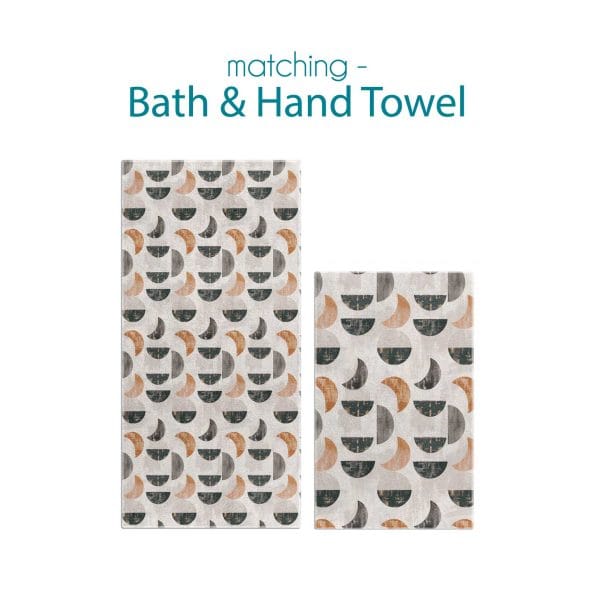 One Bath Towel and One Hand Towel from Geometric Set in Beige, Gray, and Brown