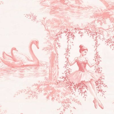 Pink ballet bathroom shower curtain with memory foam cushion and vintage toile pattern