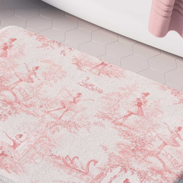 Soft microfiber ballet bath mat pink toile bathroom decor for kids
