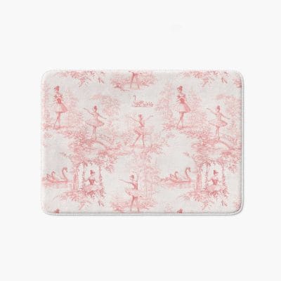 Girls ballet bath mat with swan toile pattern in soft pink tones