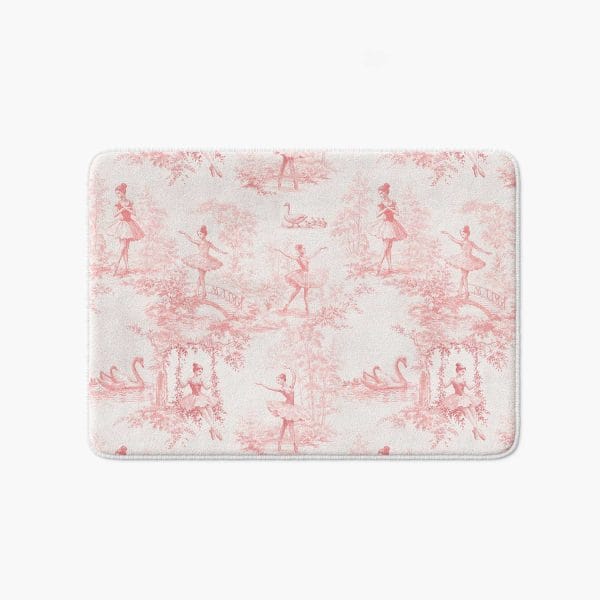 Girls ballet bath mat with swan toile pattern in soft pink tones