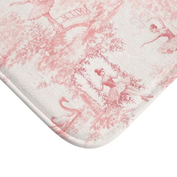 Ballerina toile bath mat pink and cream girls bathroom accessory soft absorbent
