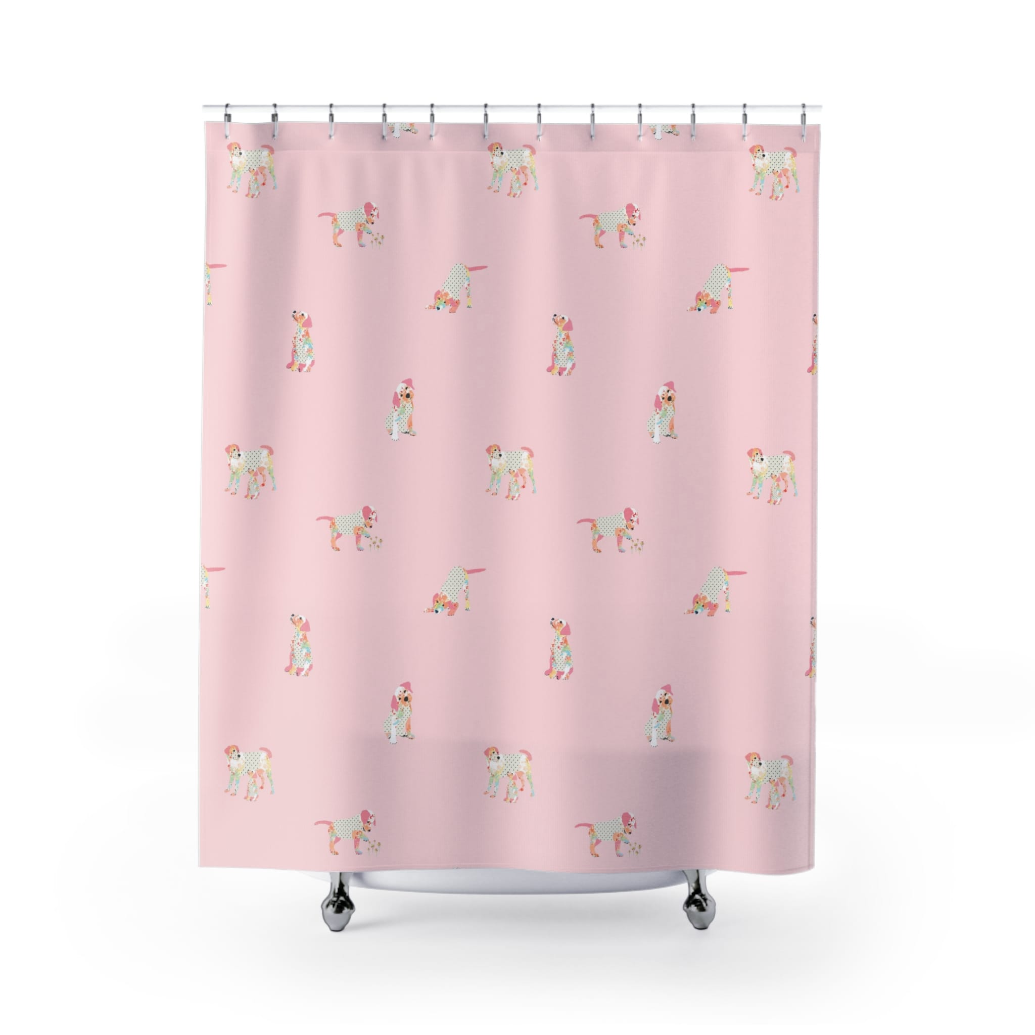 Pink puppy dog shower curtain full length kids bathroom decor waterproof curtain