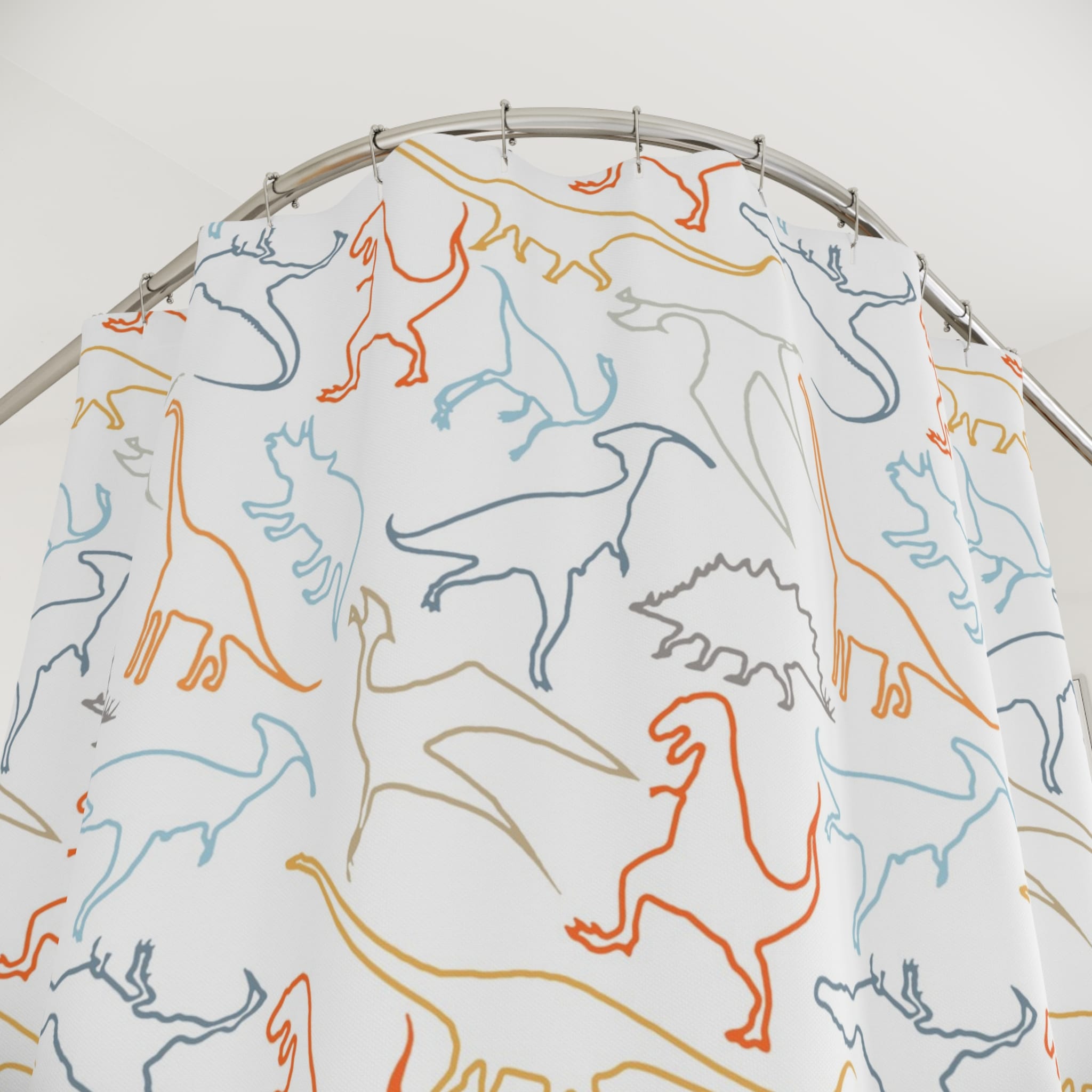 Kids Dinosaur Shower Curtain - Retro Dino Bathroom Decor - Image 2