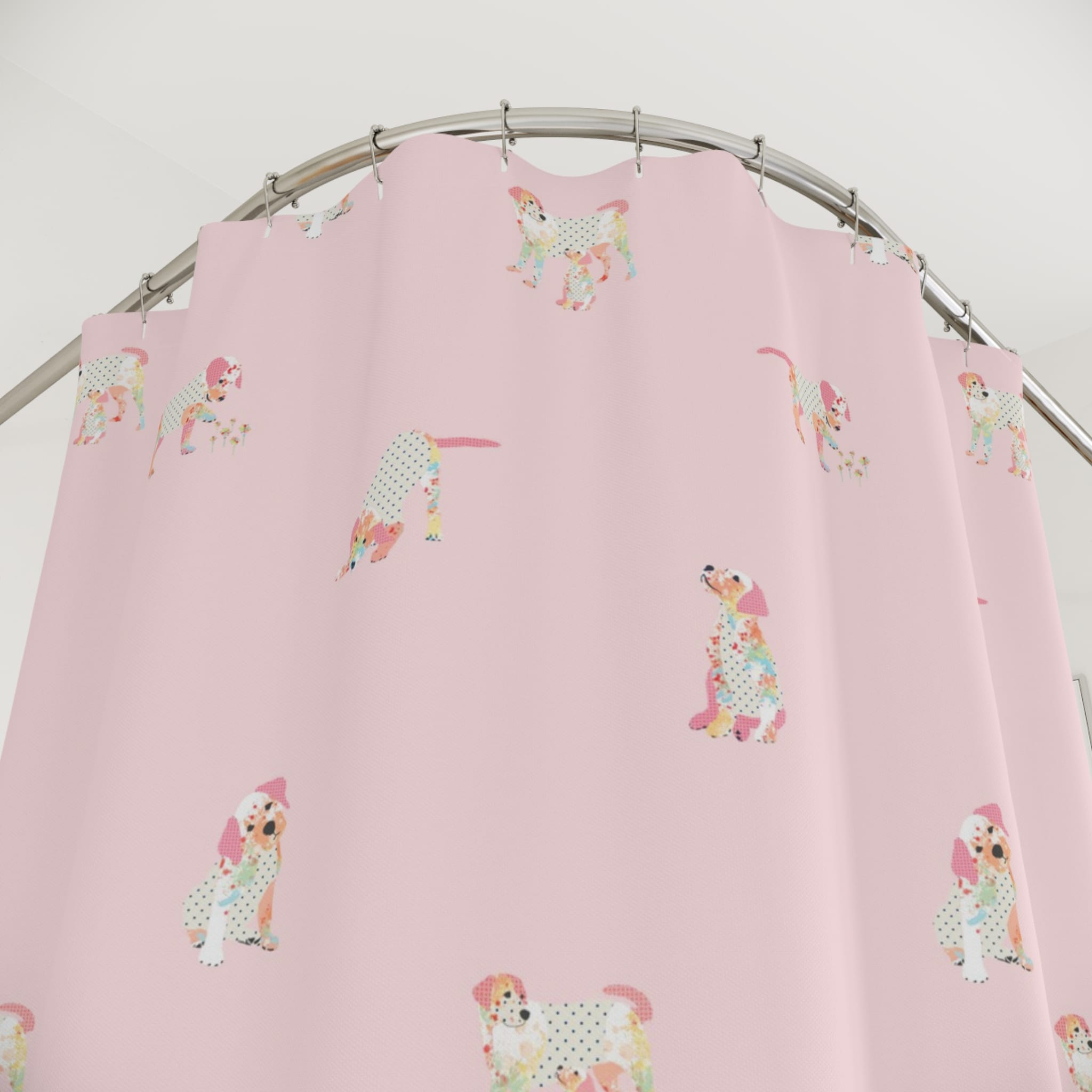 Lightweight polyester pink shower curtain quick dry fabric kids bathroom