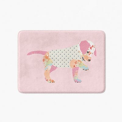 Stylised pink puppy bath mat design kids bathroom decor memory foam rug