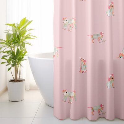 Cute puppy shower curtain girls bathroom decor pink theme toddler bathroom