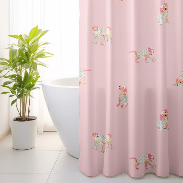 Cute puppy shower curtain girls bathroom decor pink theme toddler bathroom