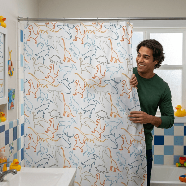 Boys Bathroom Dinosaur Shower Curtain