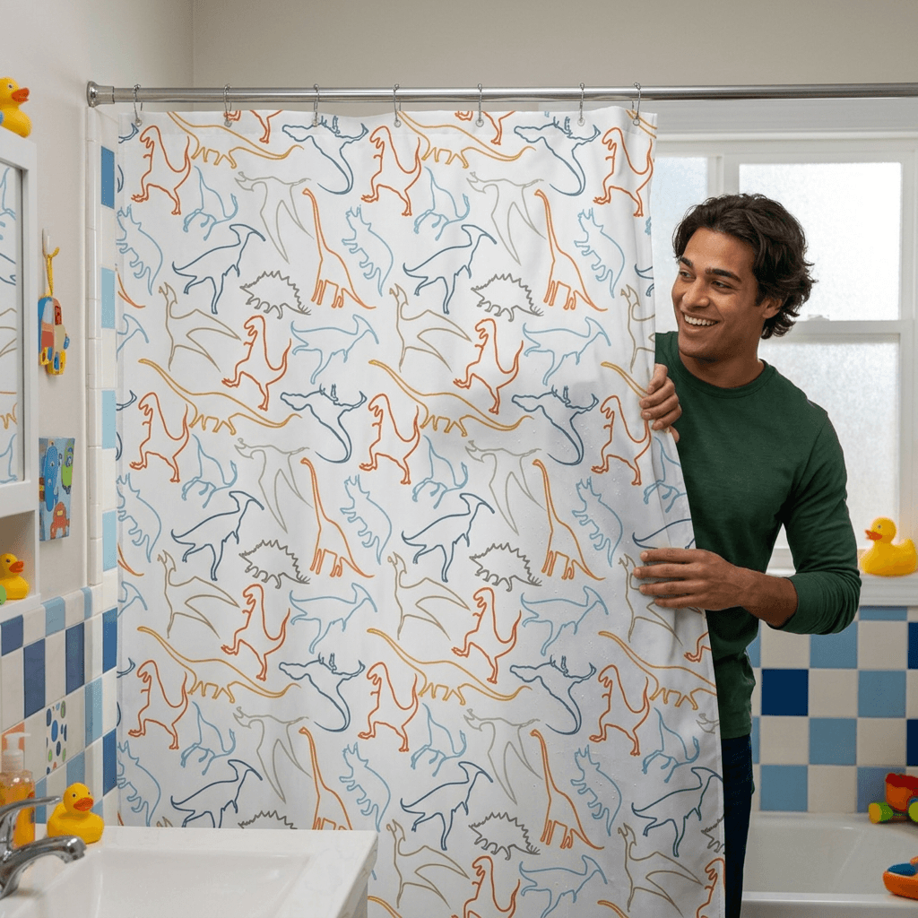 Boys Bathroom Dinosaur Shower Curtain