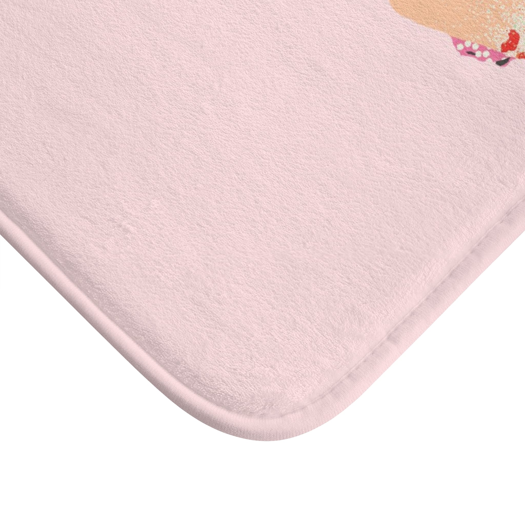 Close up memory foam pink bath mat microfiber texture soft bathroom rug