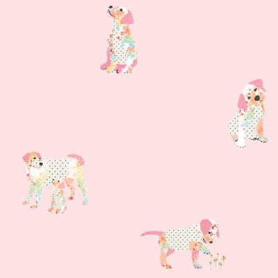 Close up puppy pattern pink shower curtain kids bathroom decor