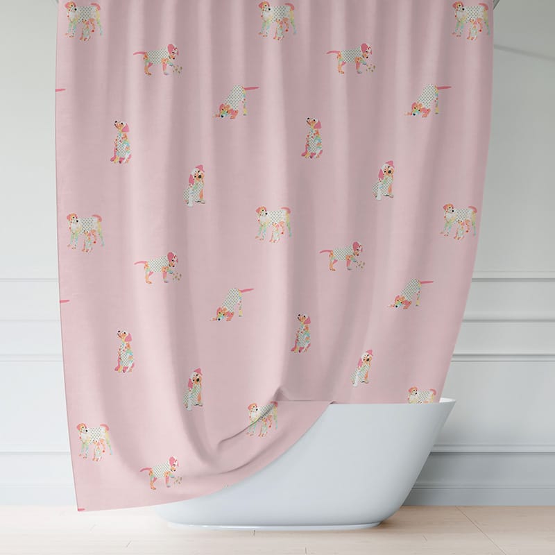 Cute puppy shower curtain girls bathroom decor pink theme toddler bathroom