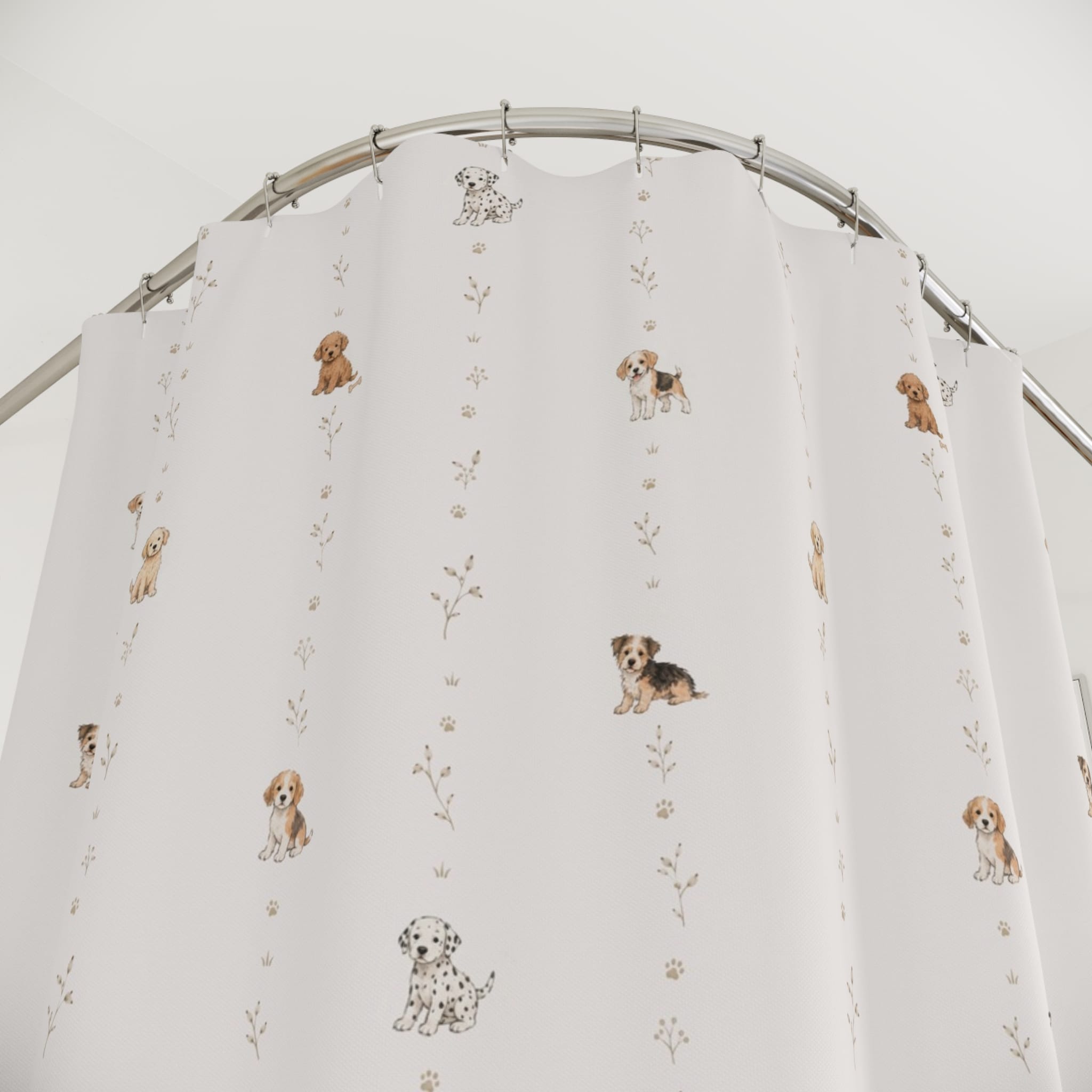 Childrens Bathroom Shower Curtain With Cute Puppy Dog Stripe