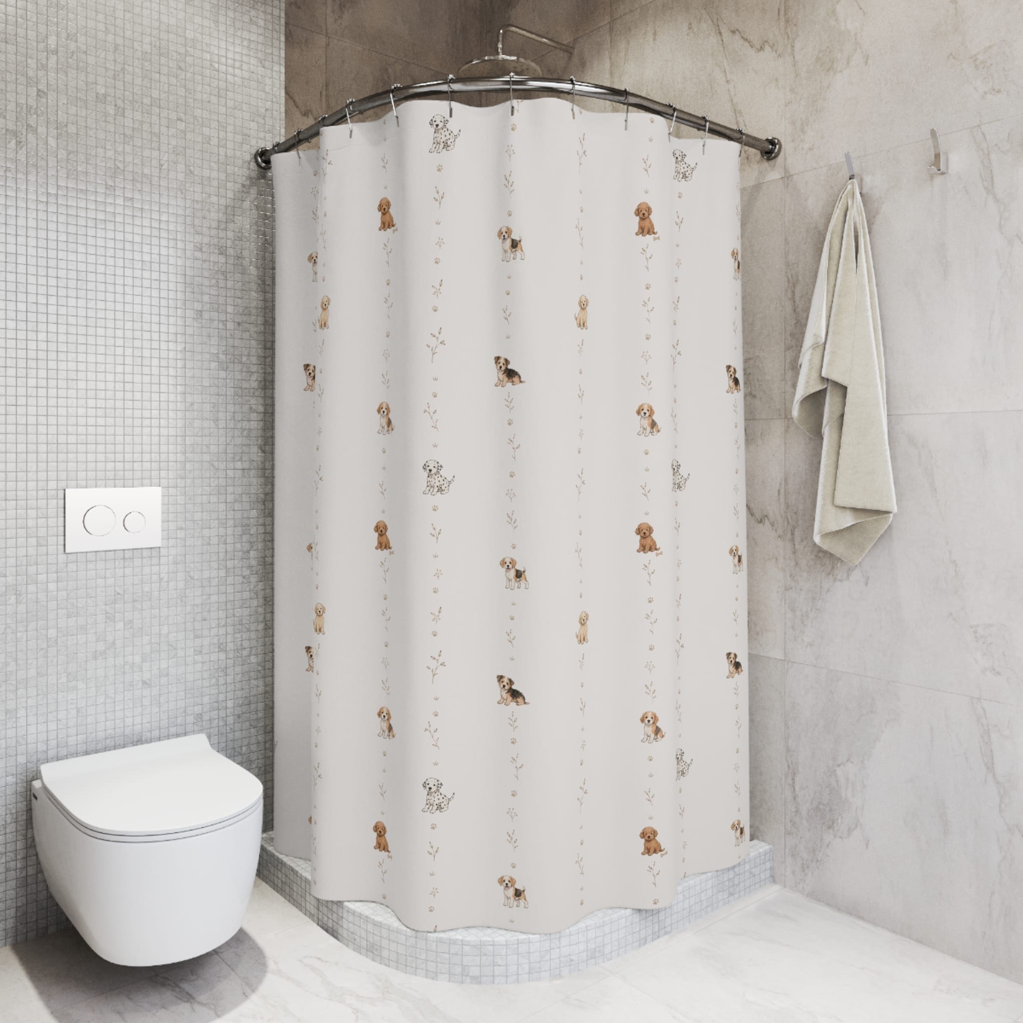 Childrens Bathroom Shower Curtain With Cute Puppy Dog Stripe - Image 8