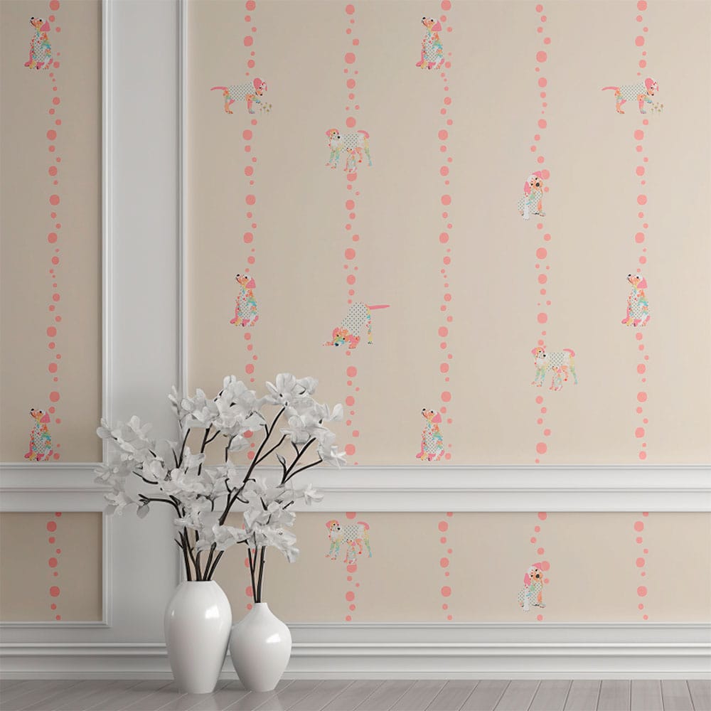 Baby Girl Nursery Wallpaper with Cute Puppy Dogs