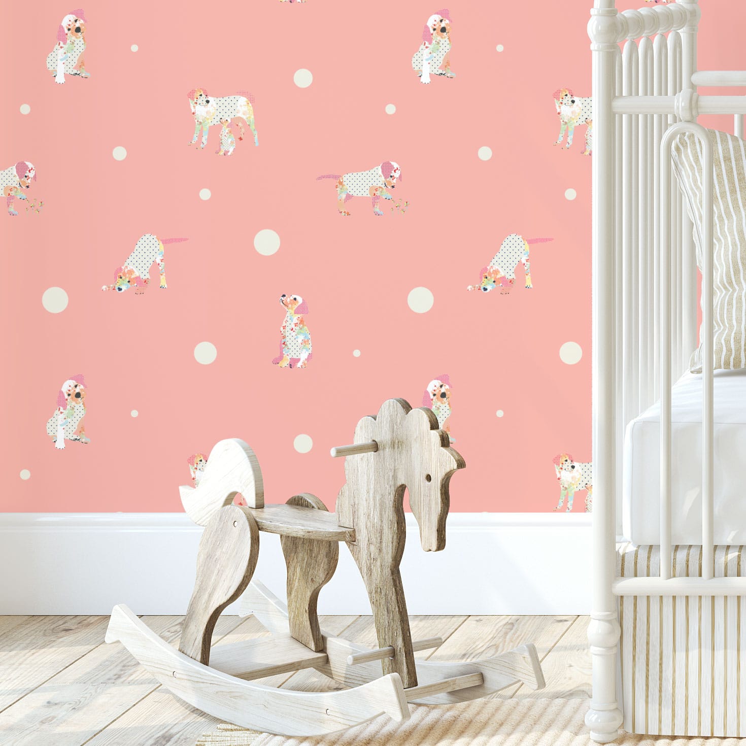 Pink Polkadot Dog Wallpaper creating a beautiful girls bedroom