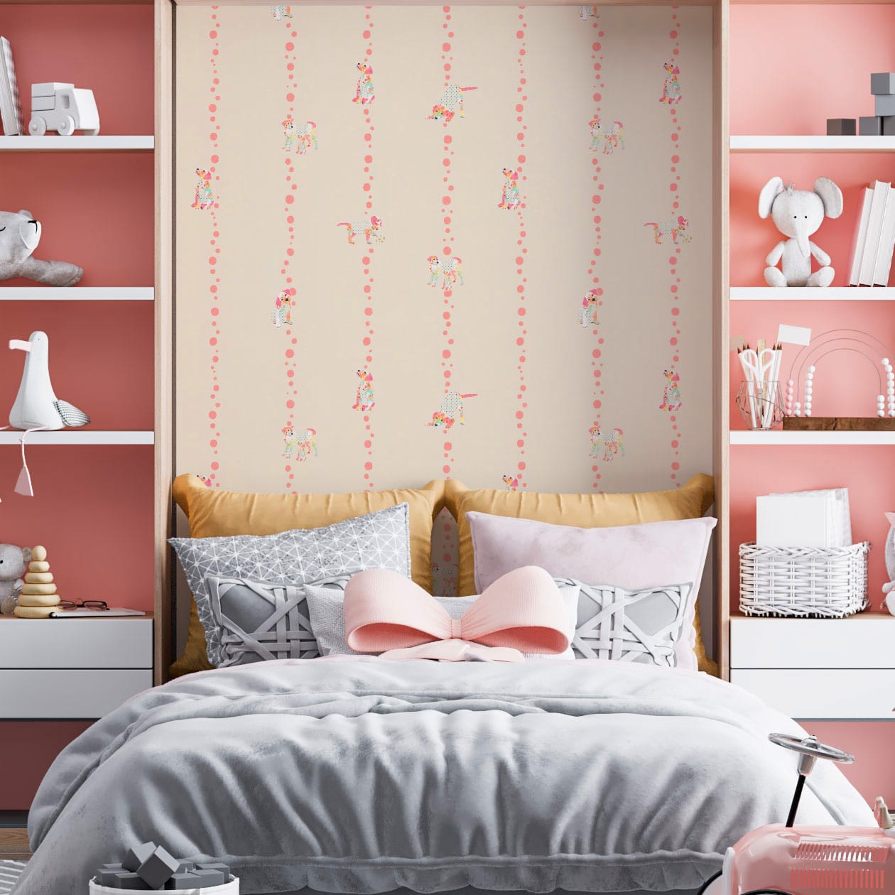 Toddler Bedroom Wallpaper with Pink Puppy Dog Pattern