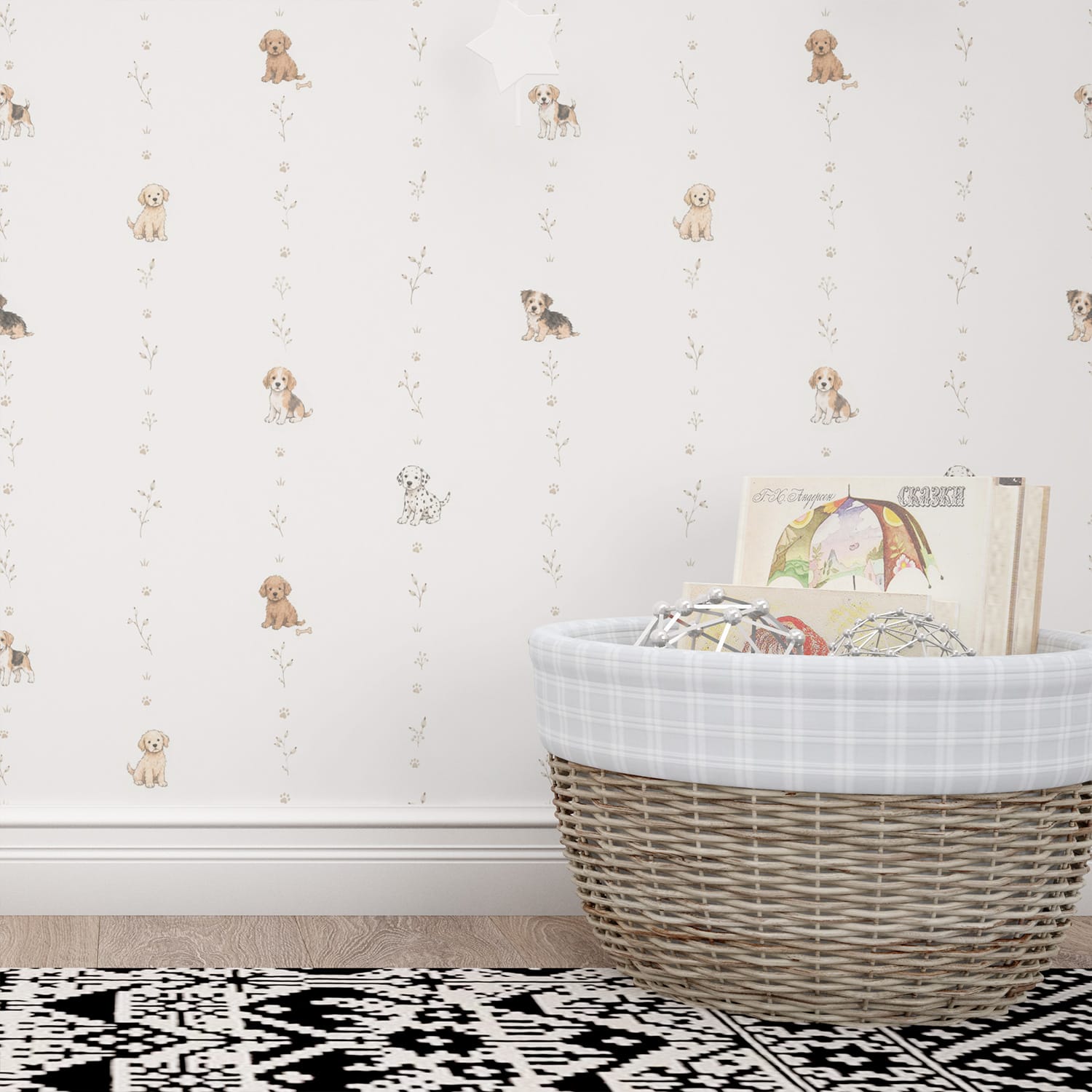 Cute Puppy Wallpaper Feature Wall for Children's Rooms