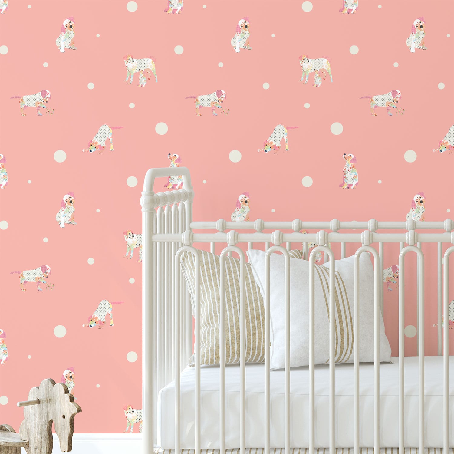 Dog themed girls room decorated with Pink Polkadot Dog Wallpaper