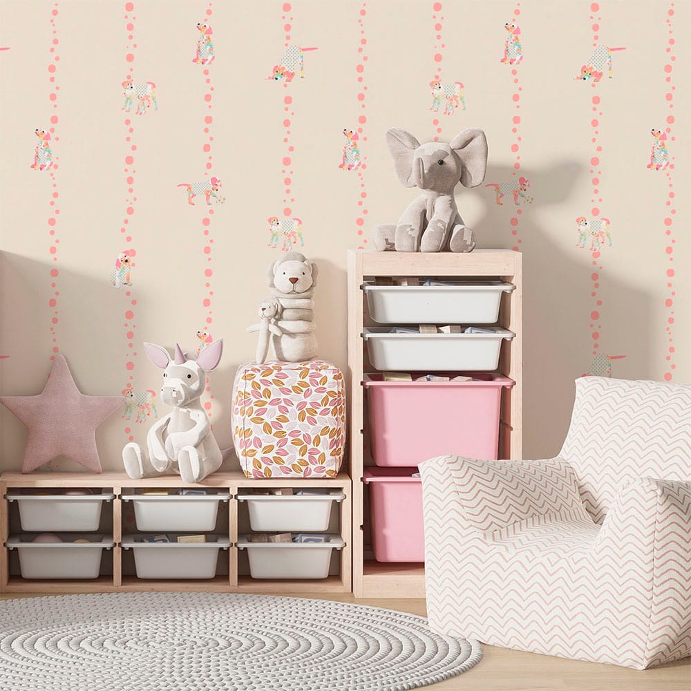 Kids Playroom Wallpaper Featuring Cute Puppy Dogs