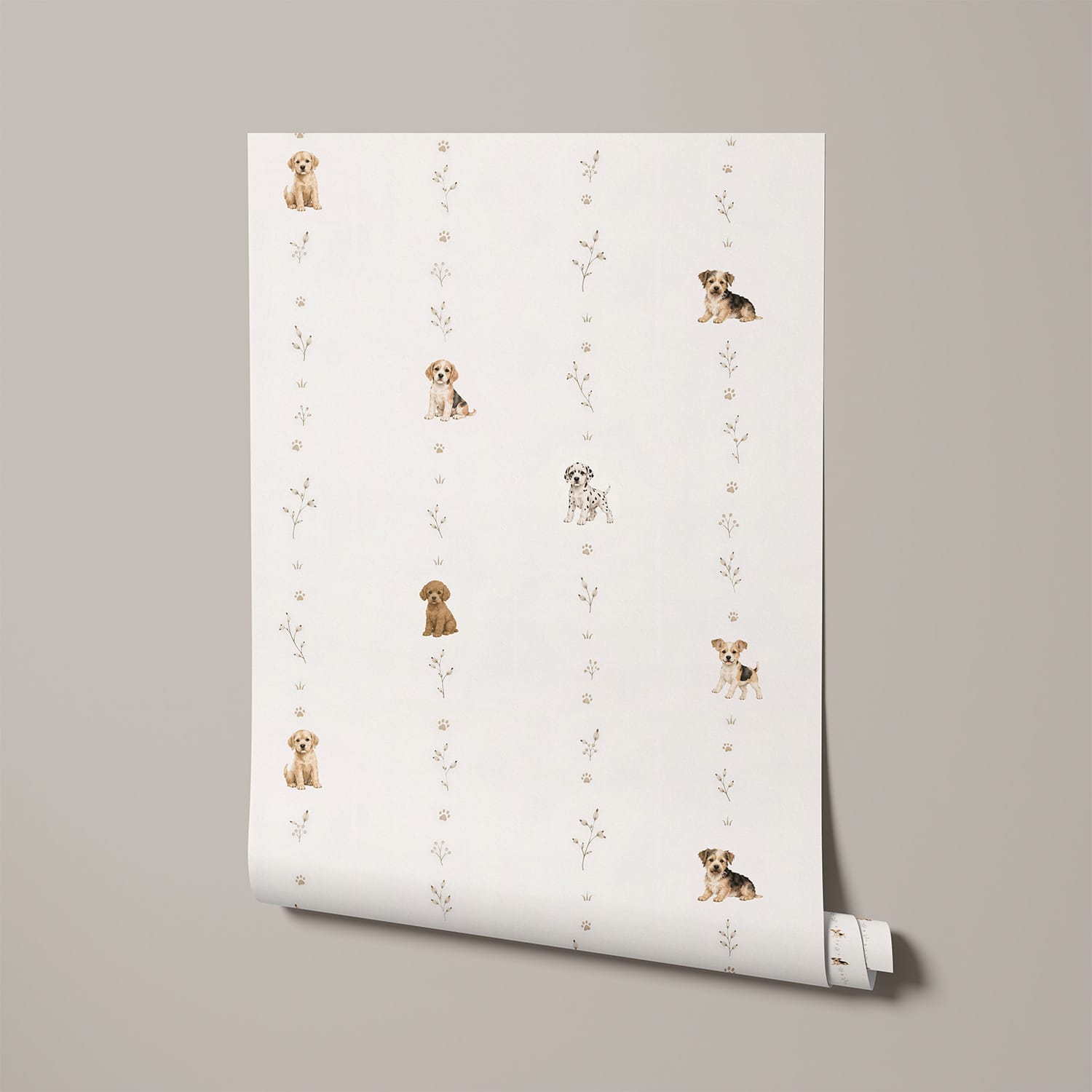 Neutral Dog Wallpaper Roll for Kids Bedrooms and Nurseries