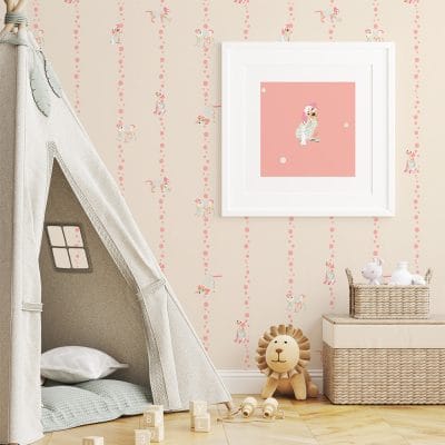 cute pink puppy dog striped walllpaper