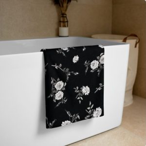 Black and white floral bath towels