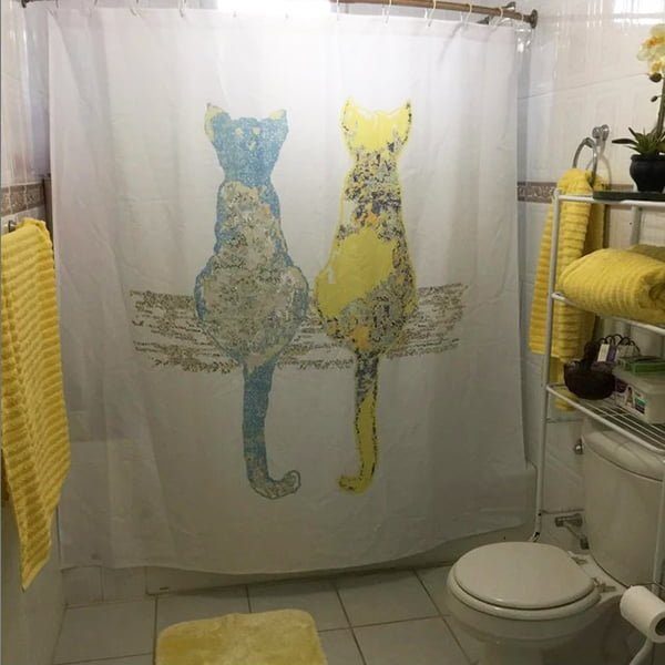 It looks fantastic, cheerful and unique! This is the second shower curtain I have bought from this store and I absolutely love this design.