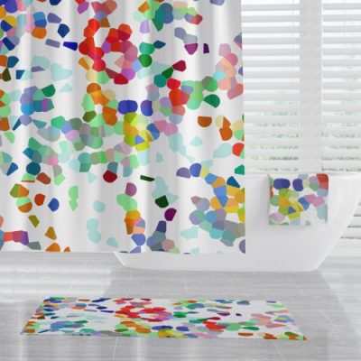 Shower curtain with colorful abstract shapes